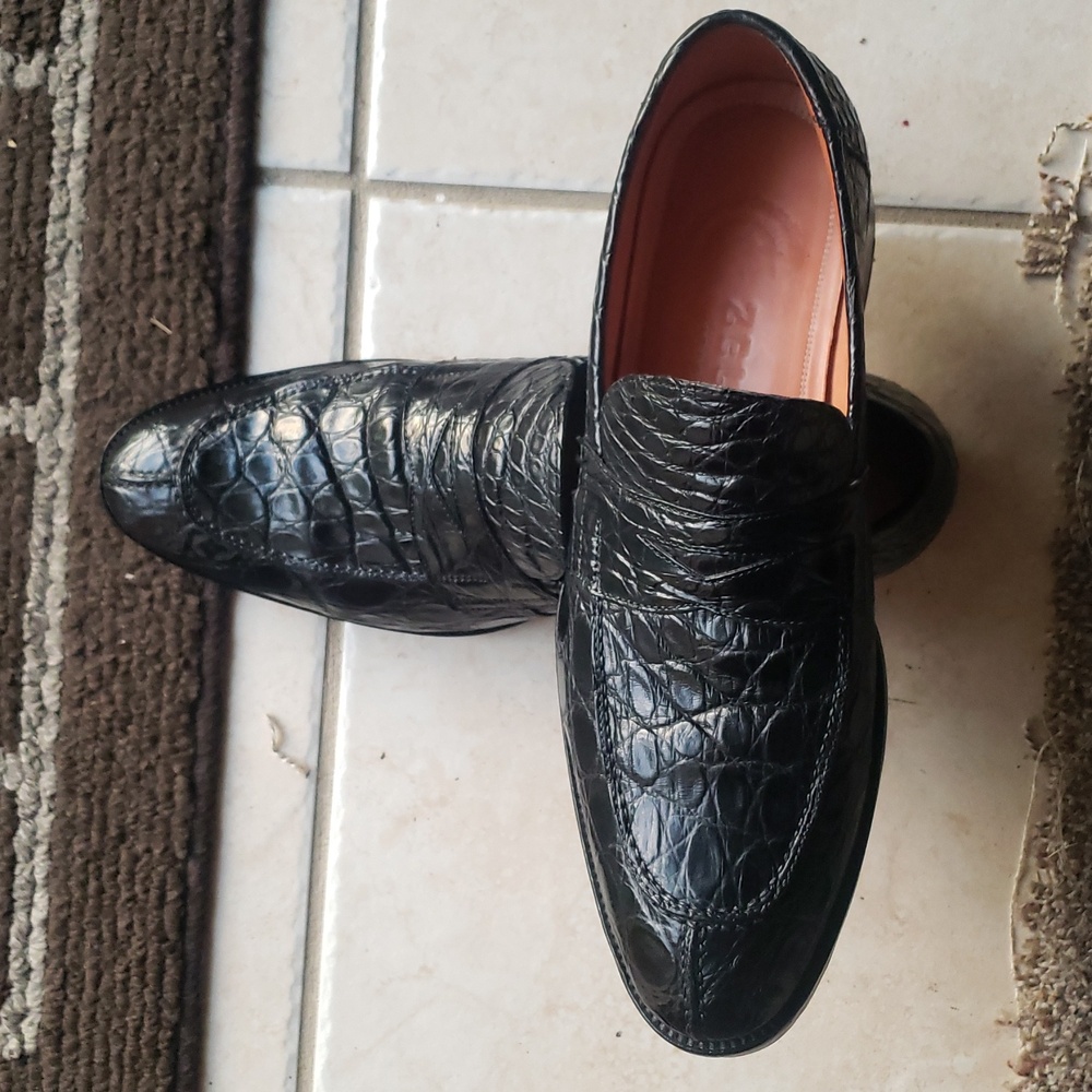 Zelli,A sophisticated Black Crocodile Pattern Men's Loafers .